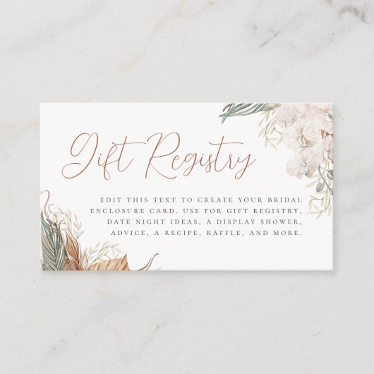 Boho White Orchid & Pampas Grass Brautparty Begleitkarte (Vorderseite)