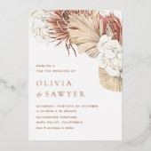 Boho White Orchids and Drired Palm QR Code Wedding Folieneinladung (Vorderseite)
