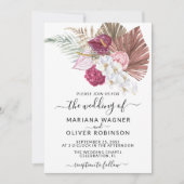 Boho White Orchids Blush Burgundy Floral Wedding Einladung (Vorderseite)