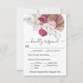 Boho White Orchids Blush Burgundy Floral Wedding RSVP Karte (Vorderseite)