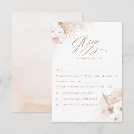 Boho White Orchids Pampas Grass Wedding RSVP Karte (Vorne/Hinten)