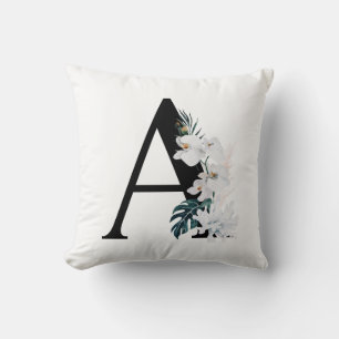Boho White Orchids Tropical Letter A Monogram Kissen