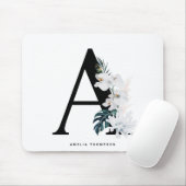 Boho White Orchids Tropical Letter A Monogram Mousepad (Mit Mouse)