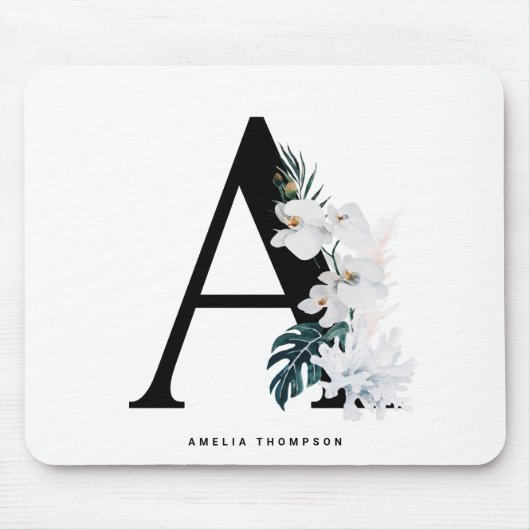 Boho White Orchids Tropical Letter A Monogram Mousepad (Vorne)