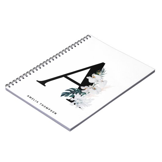 Boho White Orchids Tropical Letter A Monogram Notizblock (Linke Seite)