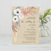 Boho White Pink Floral Pampen Grass Foliut Kraft Einladung (Stehend Vorderseite)