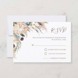 Boho White Protea Pampas Grass Wedding RSVP Card Karte