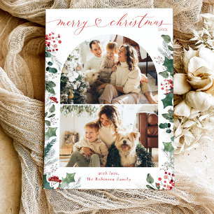Boho White Red 2 Foto Arch Weihnachtskarte Feiertagskarte