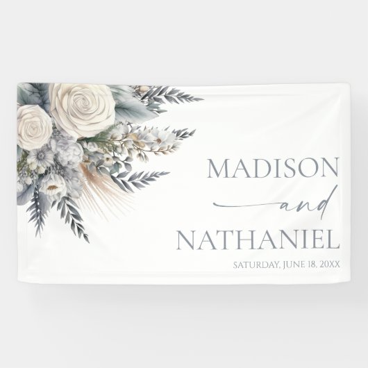 Boho White Rose Blumengarten Hochzeit Banner (Horizontal)