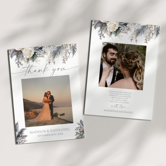 Boho White Rose Blumengarten Hochzeit Dankeskarte