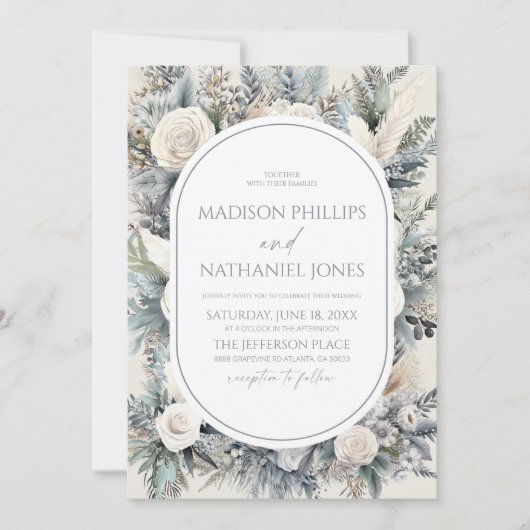 Boho White Rose Blumengarten Hochzeit Einladung (Vorderseite)