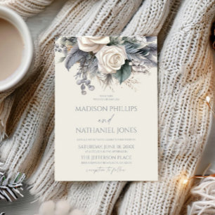 Boho White Rose Blumengarten Hochzeit Einladung