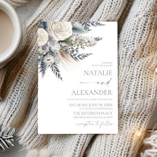 Boho White Rose Blumengarten Hochzeit Einladung