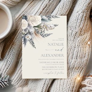Boho White Rose Blumengarten Hochzeit Einladung