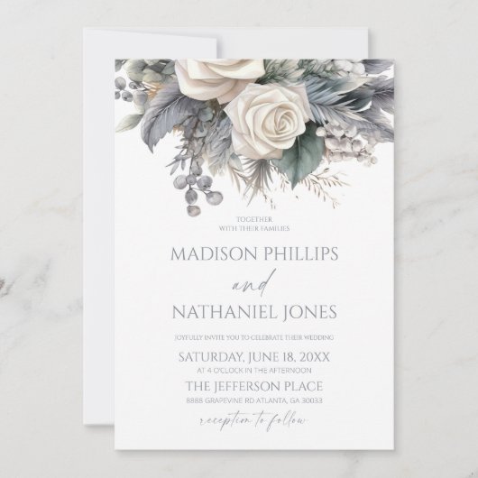 Boho White Rose Blumengarten Hochzeit Einladung (Vorderseite)