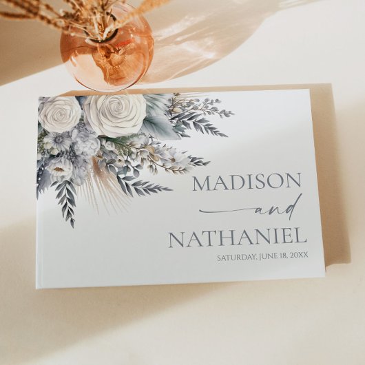 Boho White Rose Blumengarten Hochzeit Gästebuch