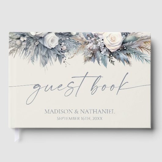 Boho White Rose Blumengarten Hochzeit Gästebuch (Vorderseite)