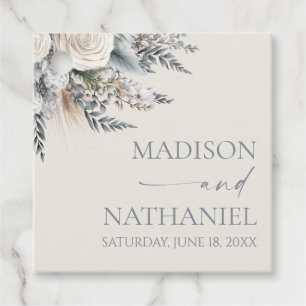 Boho White Rose Blumengarten Hochzeit Geschenkanhänger