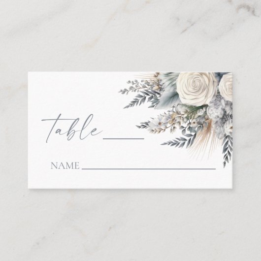 Boho White Rose Blumengarten Hochzeit Platzkarte (Vorderseite)