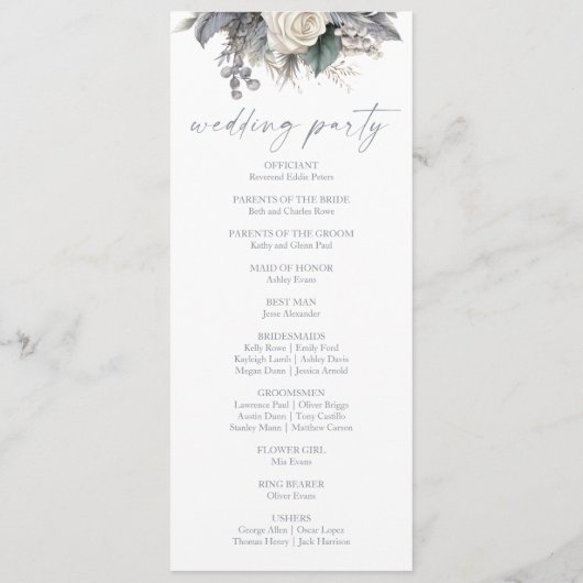 Boho White Rose Blumengarten Hochzeit Programm (Rückseite)