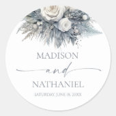 Boho White Rose Blumengarten Hochzeit Runder Aufkleber (Vorderseite)