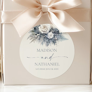 Boho White Rose Blumengarten Hochzeit Runder Aufkleber