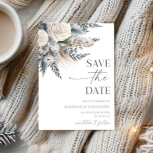 Boho White Rose Blumengarten Hochzeit Save The Date