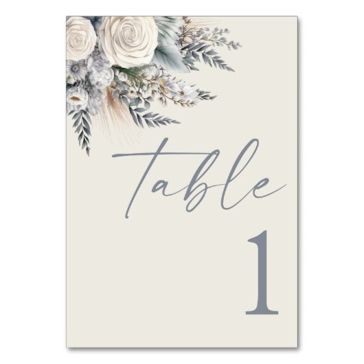 Boho White Rose Blumengarten Hochzeit Tischnummer (Rückseite)