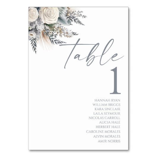 Boho White Rose Blumengarten Hochzeit Tischnummer (Rückseite)