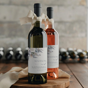 Boho White Rose Blumengarten Hochzeit Weinetikett