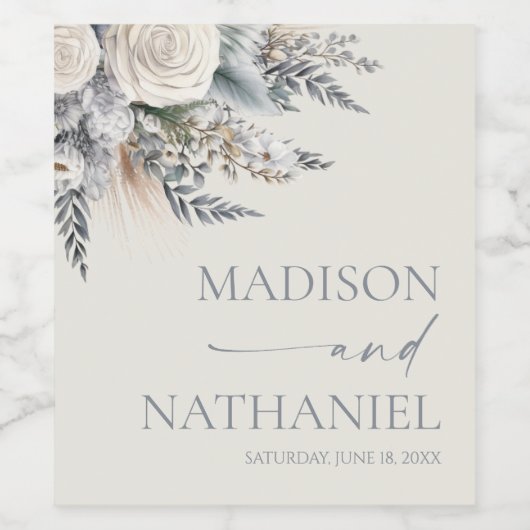 Boho White Rose Blumengarten Hochzeit Weinetikett (Einzelnes Label)