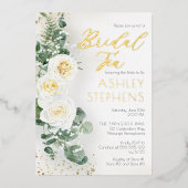 Boho White Rose Floral | Eukalyptus Bridal Tee Folieneinladung (Vorderseite)