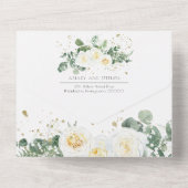 Boho White Rose Floral | Eukalyptus Wedding All In One Einladung (Rückseite)