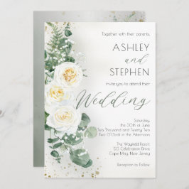 Boho White Rose Floral | Eukalyptus Wedding Einladung