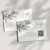 Boho White Rose Floral QR Code Wedding RSVP Card