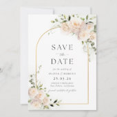 Boho White Rose Floral Sage Gold Arch Wedding Save The Date (Vorderseite)