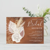 Boho White Rose Pampas Terracotta Brautparty Einladung (Stehend Vorderseite)