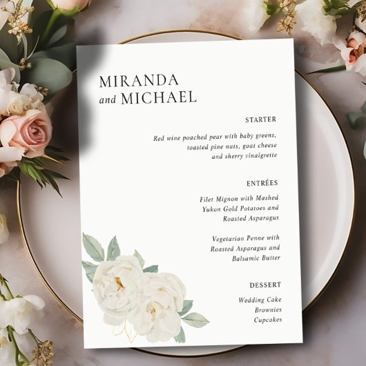 BOHO WHITE ROSES BLUME WEDING ESSNER MENU