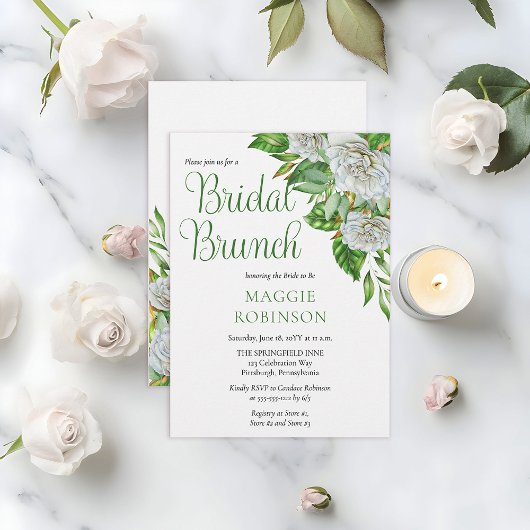 Boho White Roses Blumenbridal Brunch Einladung
