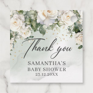 Boho White Roses Blumengarten Grüne Babydusche Geschenkanhänger