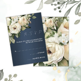 Boho White Roses Dusty Blue Wedding RSVP Einladung