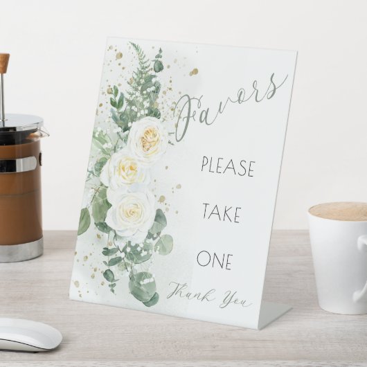 Boho White Roses Eukalyptus Favoriten Bitte nehmen Sockelschild (In SItu)