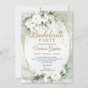 Boho White Roses Grüne Gold Oval Bachelorette Einladung