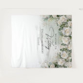 Boho White Roses Grüne und Goldene Hochzeit Wandteppich (Vorderseite (Horizontal))