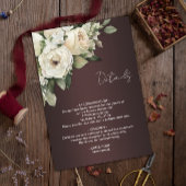 Boho White Roses und Dark Burgundy Wedding Details Begleitkarte
