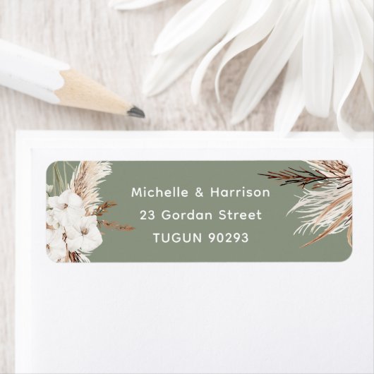 Boho White & Sage Rücksendeadresse Wedding Label (Insitu)