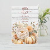 Boho White und Gold Glitzer Pumpkins Bridal Einladung (Stehend Vorderseite)