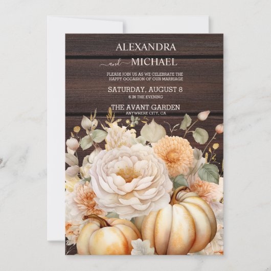 Boho White und Gold Glitzer Pumpkins Wedding Einladung (Vorderseite)