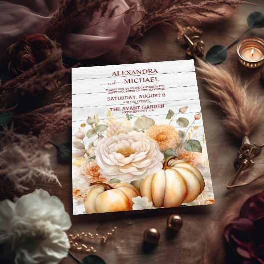 Boho White und Gold Glitzer Pumpkins Wedding Einladung