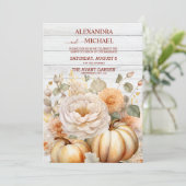 Boho White und Gold Glitzer Pumpkins Wedding Einladung (Stehend Vorderseite)